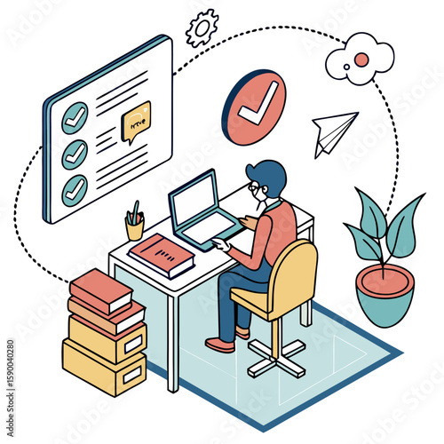 Student Studying – Vector Illustration of Online Learning and Education Concept