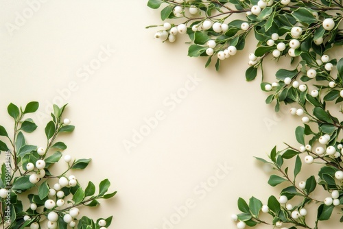 White Berry Branches Arranged on a Light Background for a Natural Aesthetic D...