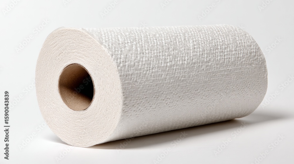 Obraz premium Roll of paper towels placed cleanly on a plain white background