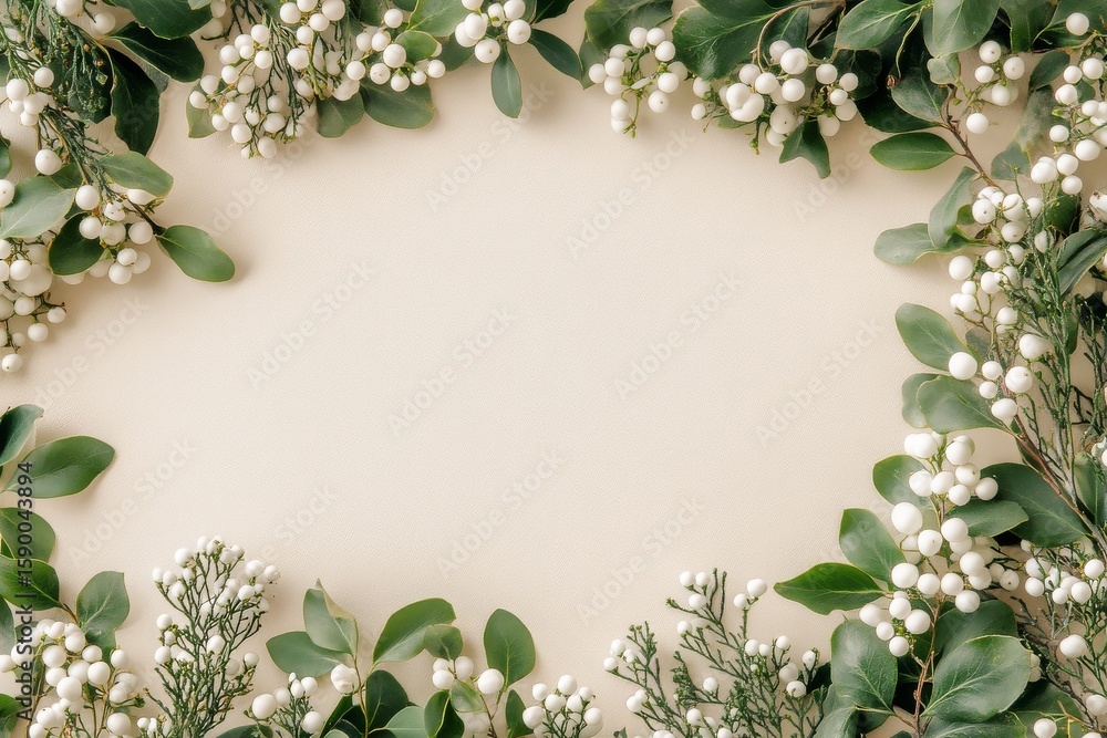 Fototapeta premium White Berry Branches Arranged on a Light Background for a Natural Aesthetic Decoration.