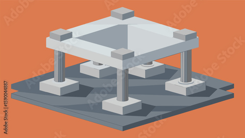 A foundation made of shape memory alloy able to selfcorrect any structural imbalances and maintain its integrity over time.. Vector illustration