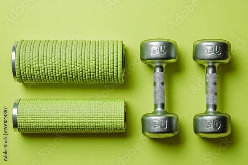 Exercise Equipment in Bright Green Color on a Vibrant Background for Fitness ...