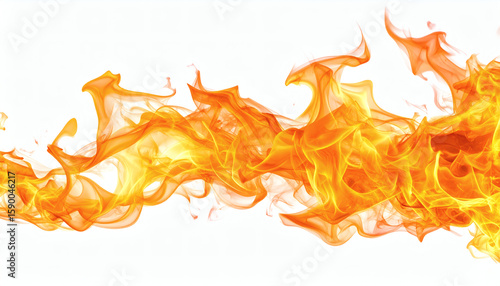 Fire and Flames Isolated on White Background, Realistic Burning Flame Elements for Heat and Fire Design Concepts