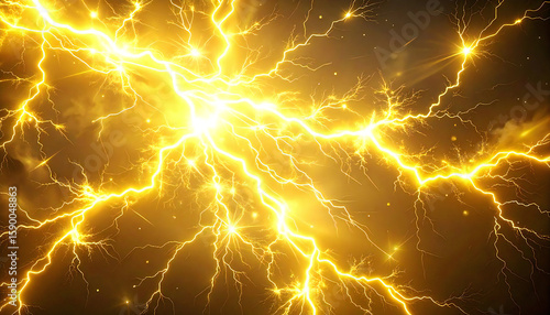 黄色の稲妻の火花テクスチャ。黄色の電光石火。光の効果のアニメ漫画スタイルの背景。Yellow lightning sparks texture. Yellow lightning. Light effect anime manga style background.