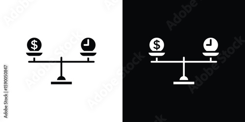 Time and money compare scale icon vector flat symbol, glyph sign. icon concept illustration