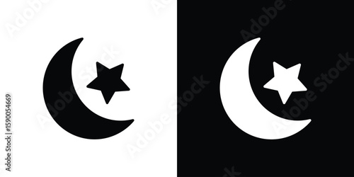 Moon and star icon vector flat symbol, glyph sign. icon concept illustration