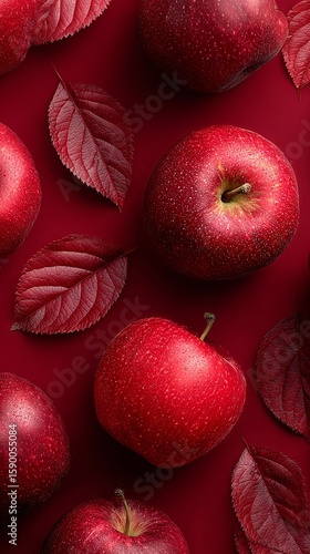 Red Apples and Crimson Leaves Create a Vibrant Autumn Display on a Dark Backdrop