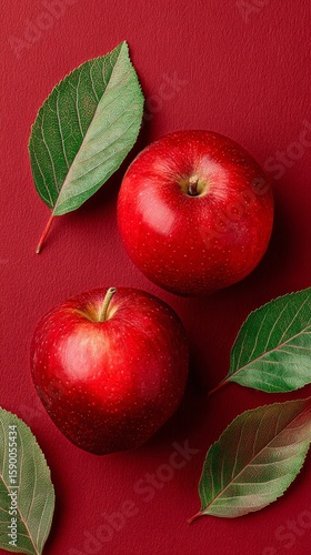Red Apples and Crimson Leaves Create a Vibrant Autumn Display on a Dark Backd...