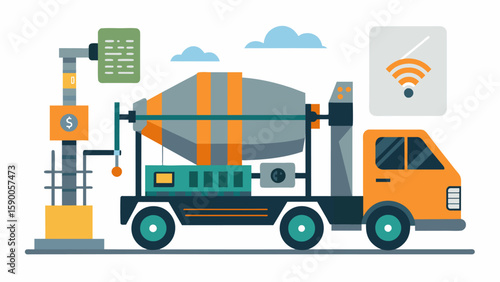 An automated concrete mixer that utilizes sensors and algorithms to ensure a consistent and strong mix for various building projects.. Vector illustration