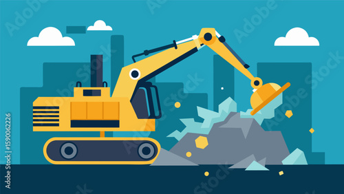 An automated demolition machine precisely breaks down and clears away debris minimizing the risk of accidents and injuries.. Vector illustration