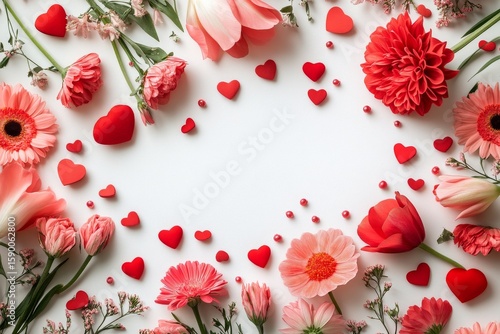 Colorful Arrangement of Flowers and Hearts for Celebration or Decoration