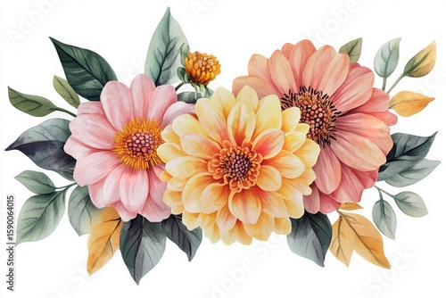 Colorful Floral Arrangement Featuring Pink and Yellow Blooms With Green Leaves