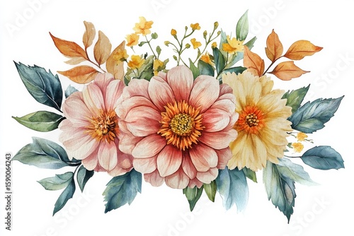 Vibrant Bouquet of Assorted Flowers in Watercolor Style Showcases Natures Bea...