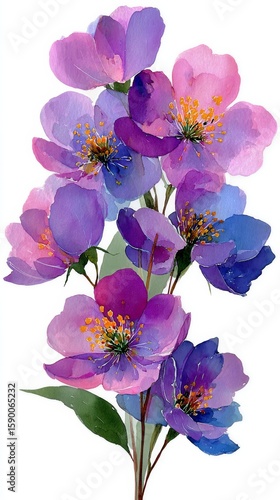 Vibrant Purple Flowers in Watercolor Style With Intricate Details Showcasing ...