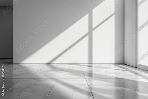 Natural Shadows Cast on a Minimalist Room With Tiled Floor During Daylight Ho...