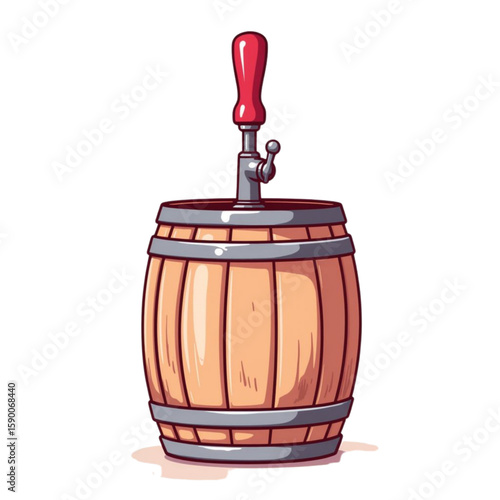 Wooden wine barrel with tap in vintage style for beverage culture on a transparent background  
