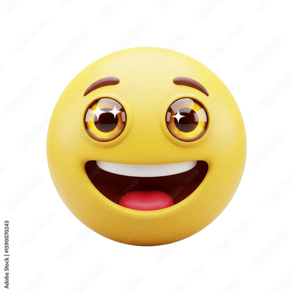 Fototapeta premium Happy Emoji – Big Smile with Glossy Eyes – 3D Clay PNG Icon