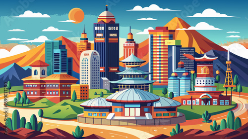 Ulaanbaatar, Mongolia – Ger camps meet Soviet-era buildings and modern towers. Surrounded by open steppe, this city offers unique cultural contrast for striking, layered vector scenes.