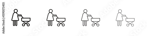 Woman with Baby Stroller icon collection. Vector illustration EPS10.