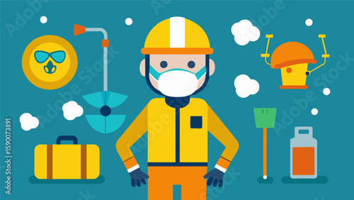 A safety drill involving the proper use of personal protective equipment PPE to mitigate risks and promote a safe work environment.. Vector illustration