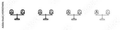Time and money compare scale icon collection. Vector illustration EPS10.