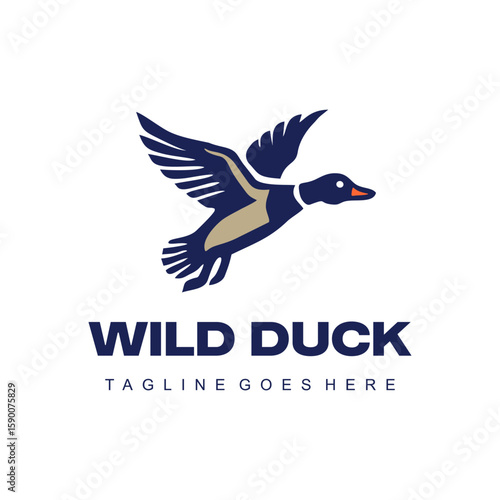 The wild duck illustrated in flight for a dynamic flying logo design