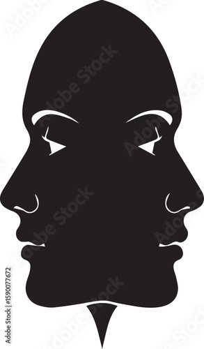 Vector art of silhouette of two faces in profile, forming a single shape isolated on transparent background