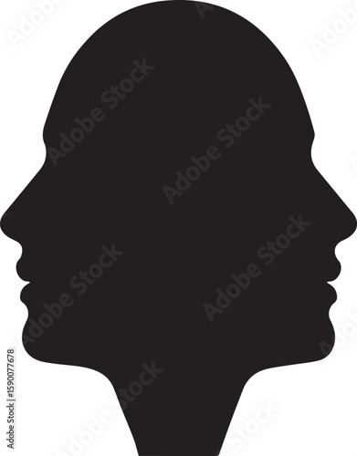 Vector art of silhouette of two faces in profile, forming a single shape isolated on transparent background