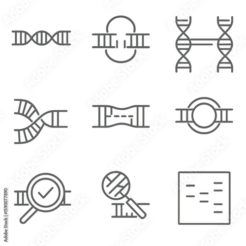 Homology Repair Icons. Line style icons of Homology-Directed Repair: HDR template strand, Cas9-induced DSB, left homology arm,