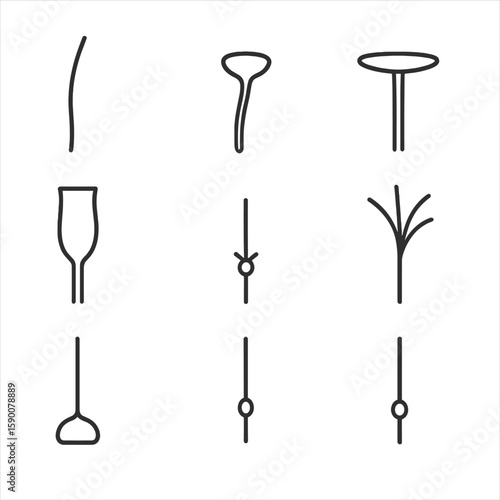 Flower Anatomy Icons. Outline style icons of Peduncle & Receptacle Parts: peduncle stem, pedicel stalk, receptacle platform,
