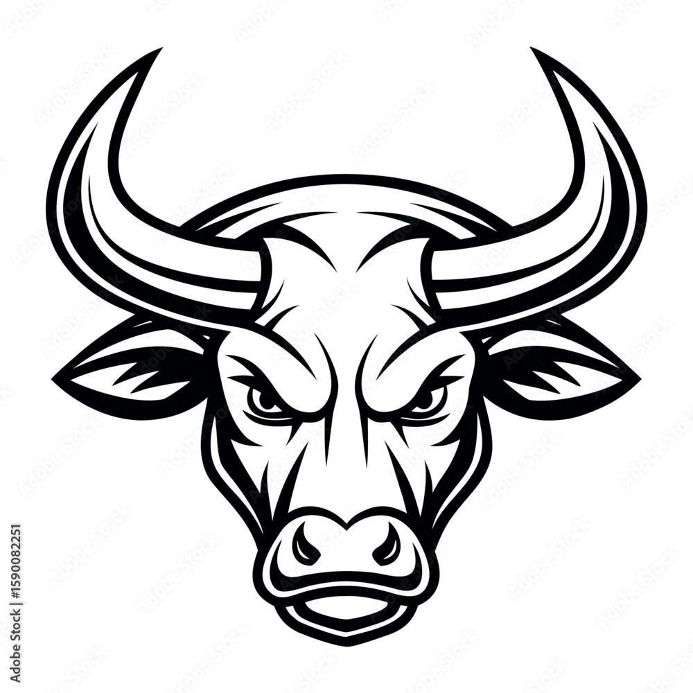 Fototapeta premium Stylized black and white bull head vector logo