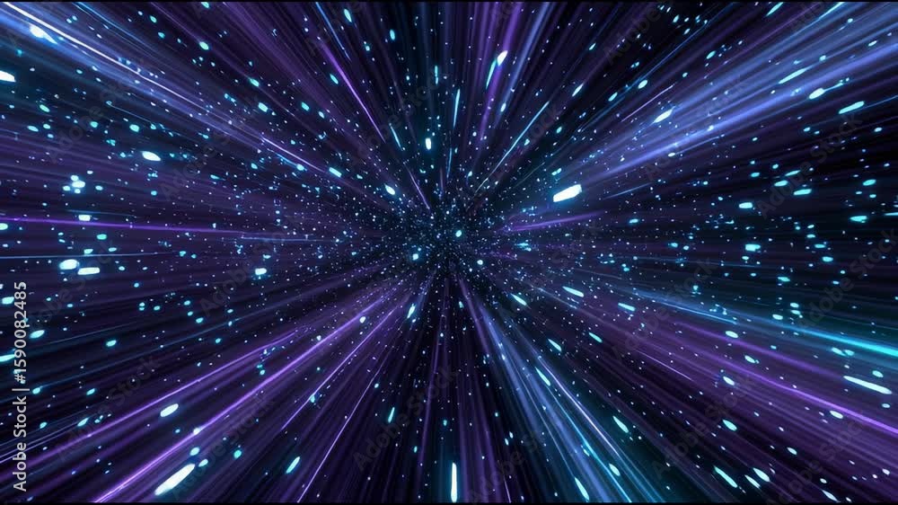 Cosmic hyperspace background. Speed of light, neon glowing abstract rays and stars in motion. Moving through stars. 3d illustration