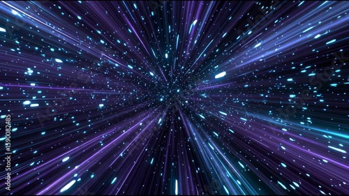 Cosmic hyperspace background. Speed of light, neon glowing abstract rays and stars in motion. Moving through stars. 3d illustration