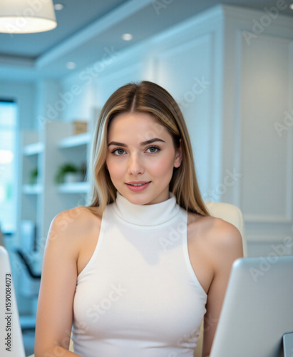 Professional blonde woman in white sleeveless turtleneck top working on laptop at bright co-working desk, poised and elegant office portrait, early morning light ambiance
Free Download Professional blonde woman in white sleeveless turtleneck top working on laptop at bright co-working desk, poised and elegant office portrait, early morning light ambiance
- GFXLoad