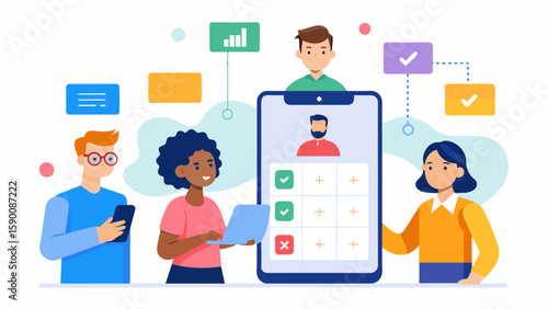 A mobile app that allows managers to schedule and assign tasks to specific team members ensuring efficient distribution of work and accountability for. Vector illustration