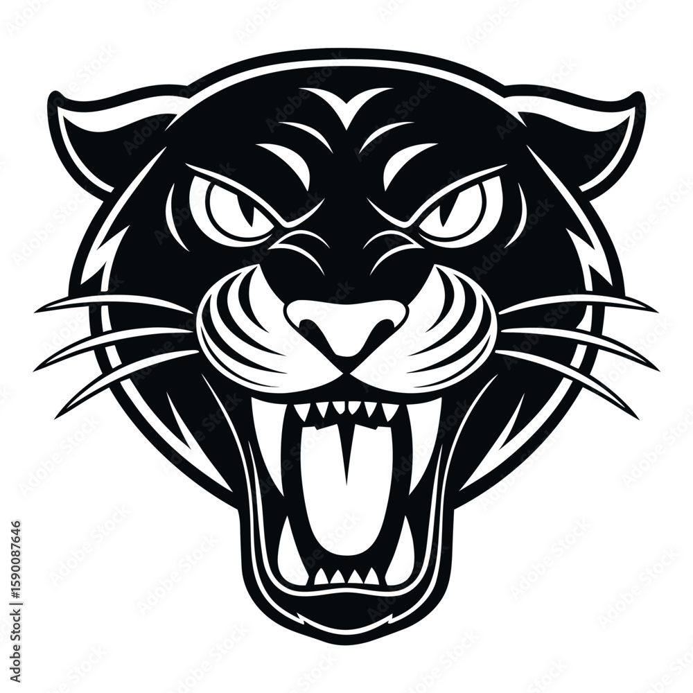 Fototapeta premium Black panther head snarling vector logo big cat wild cat