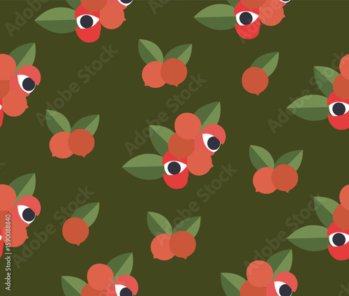 Botanical guaraná seamless pattern vector. Mossy green background guaraná drink packaging and fabric illustration.