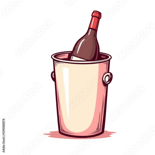 Wine bottle in metallic bucket for chilling beverages  on a transparent background   