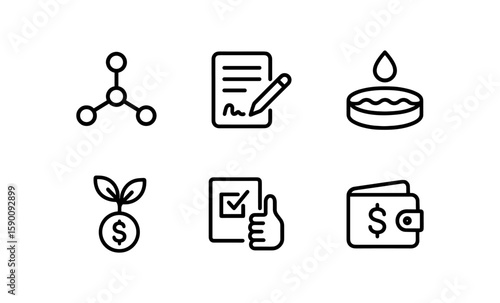 Minimalist icons depicting blockchain technologies and defi concepts