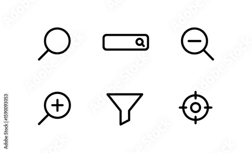 Minimalist search and filter icons: magnifying glass and funnel in line art style