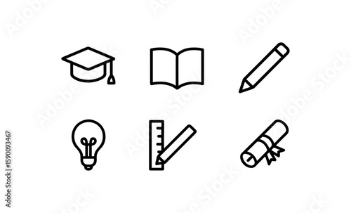 Educational icon set: graduation, learning, and innovation