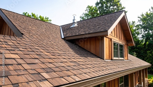 Brown shingle roof on a house