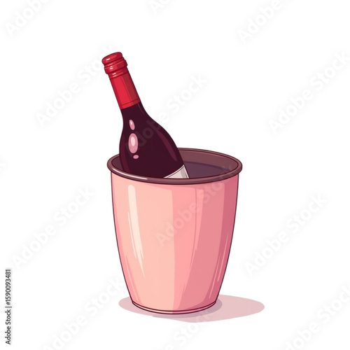 Wine bottle in a pink cooler showcasing the concept of wine and winemaking  on a transparent background   