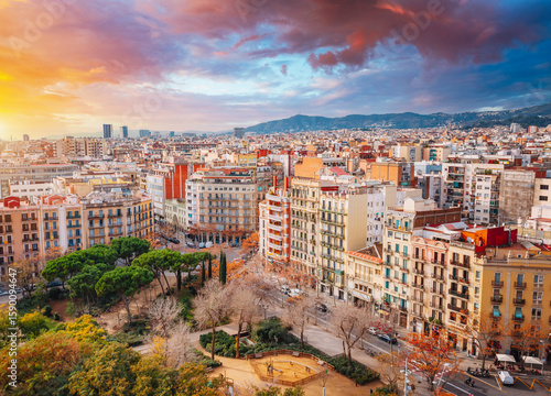 Photography Stunning cityscape from the top of Sagrada Familia at sunset