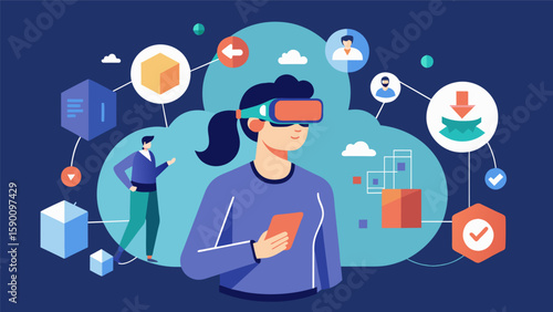 A virtual reality experience where individuals can explore different scenarios and design options for the project giving them a voice in the. Vector illustration