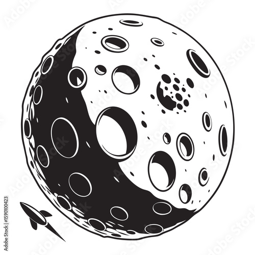 Craters on the moon with a rocket space exploration