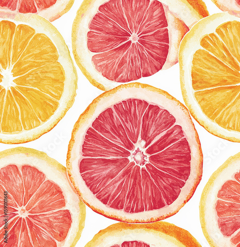Colorful Citrus Fruit Slices Arranged in an Artistic Pattern on a Light Backg...