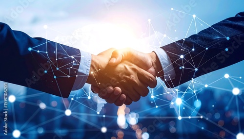 Wallpaper Mural Business handshake with global network overlay Torontodigital.ca