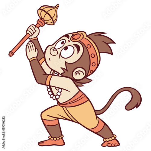 Monkey warrior holding mace weapon
