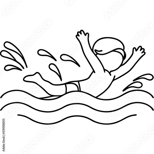 Child swimming in water with splashing illustration, showing swimmer enjoying activity. Child swimming involves aquatic skills, so this art presents playful child swimming and water sports,